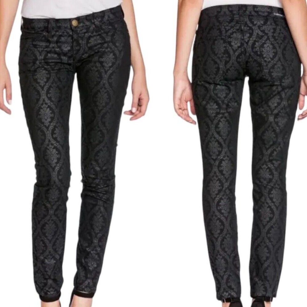 Current Elliott Women’s Jeans The Ankle Skinny Black Brocade Damask Size 0‎ 25”